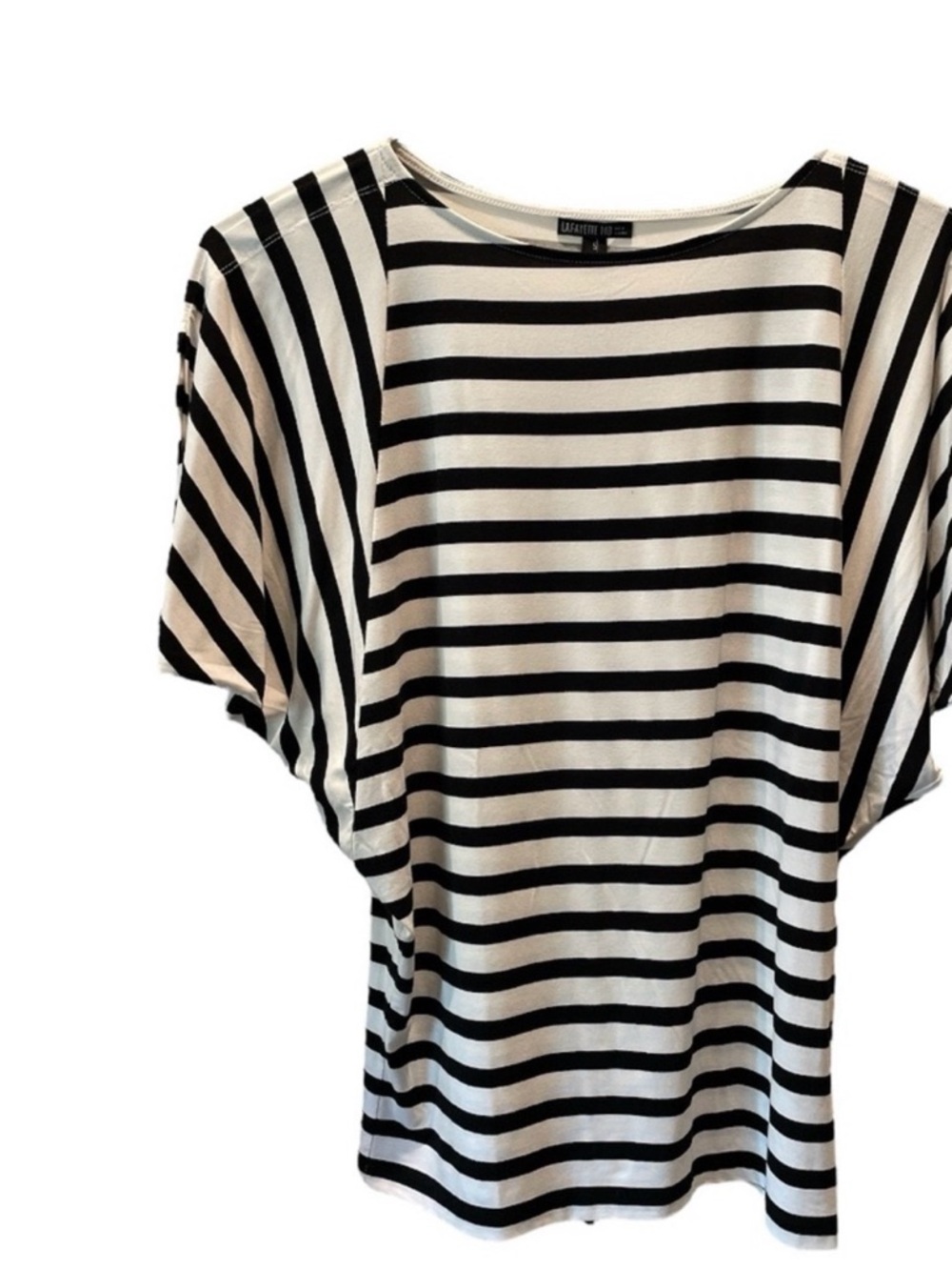 Lafayette 148 New York Black and White Striped Short Dolman Sleeve Top Sz XL